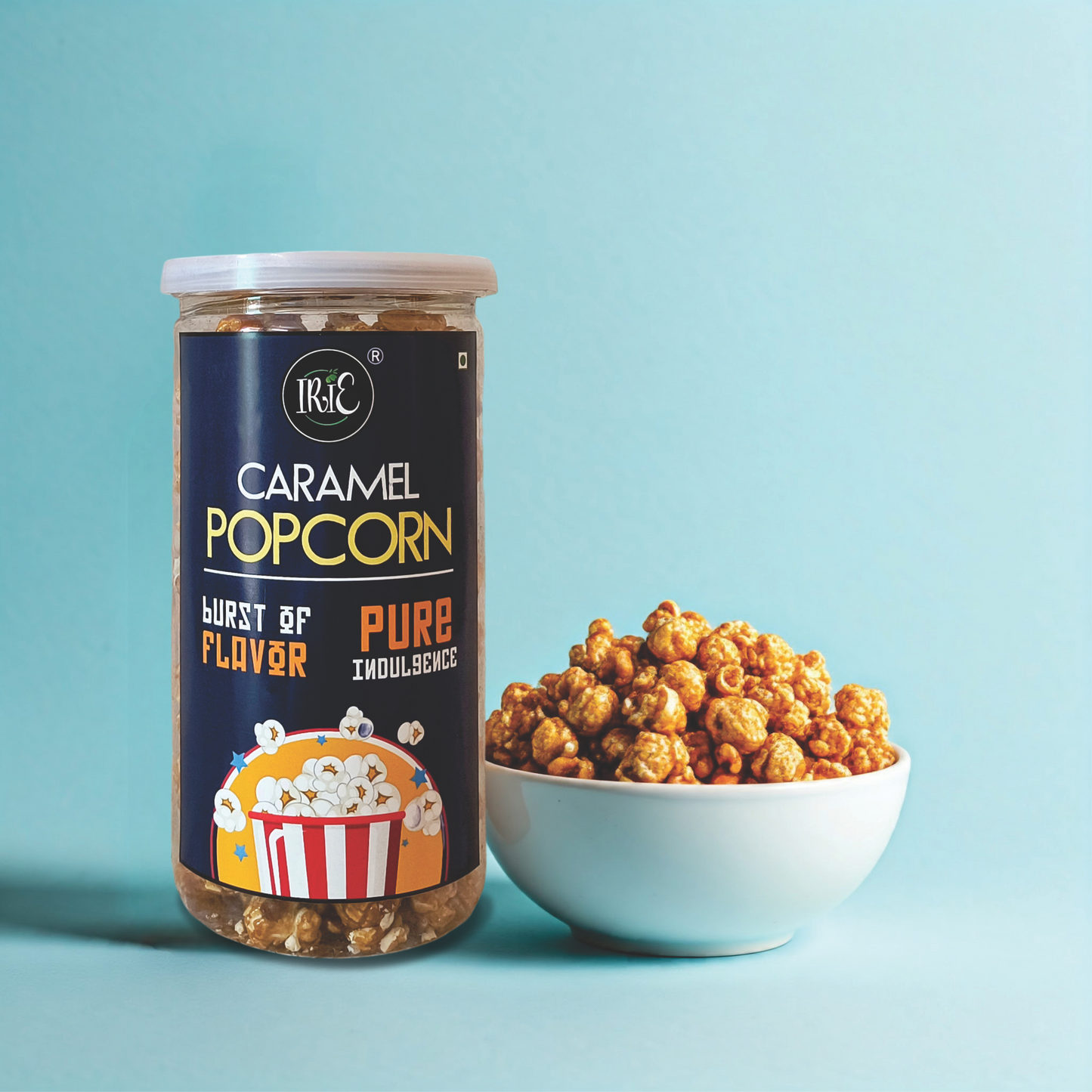 Irie Caramel Popcorn, classic movie time snack, buttery and rich caramel coated popcorn. Snacks for Adults & Kids.