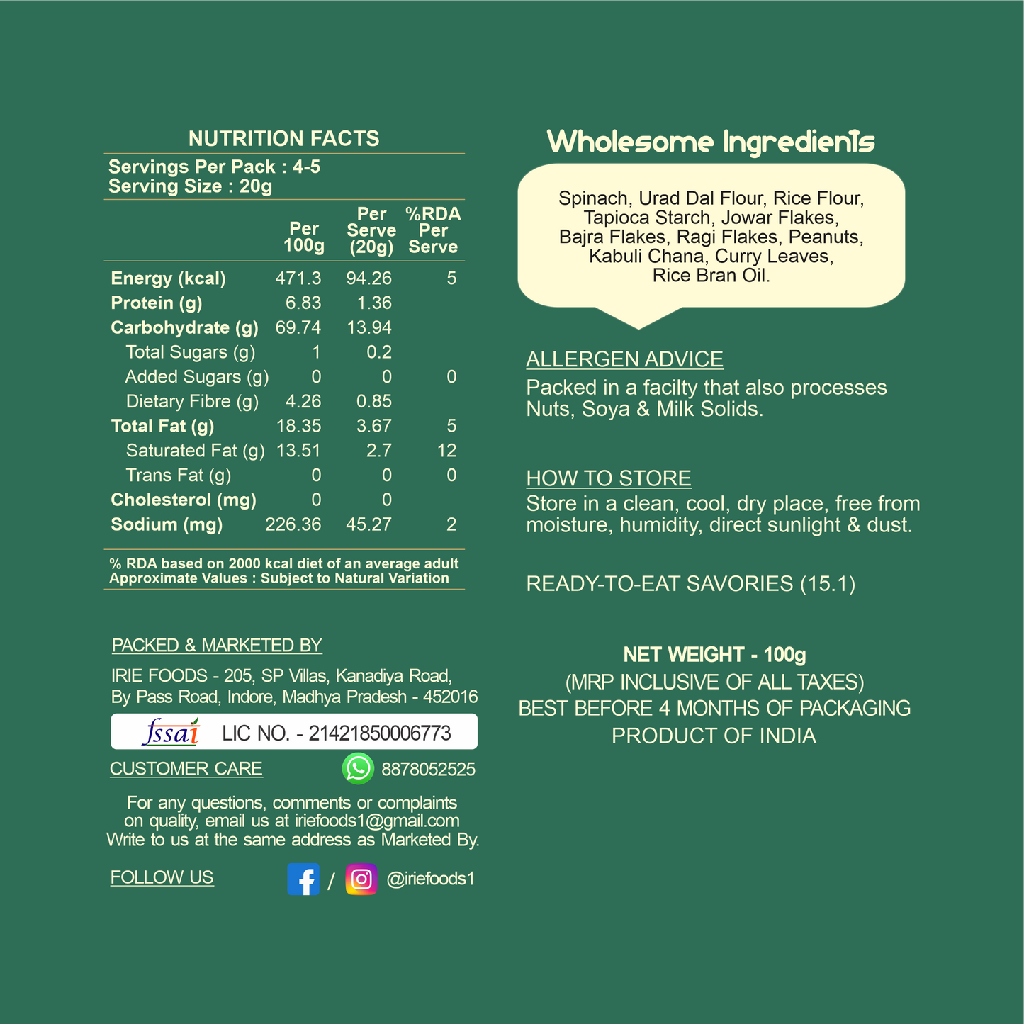 Spinach Millet Crunch Mix