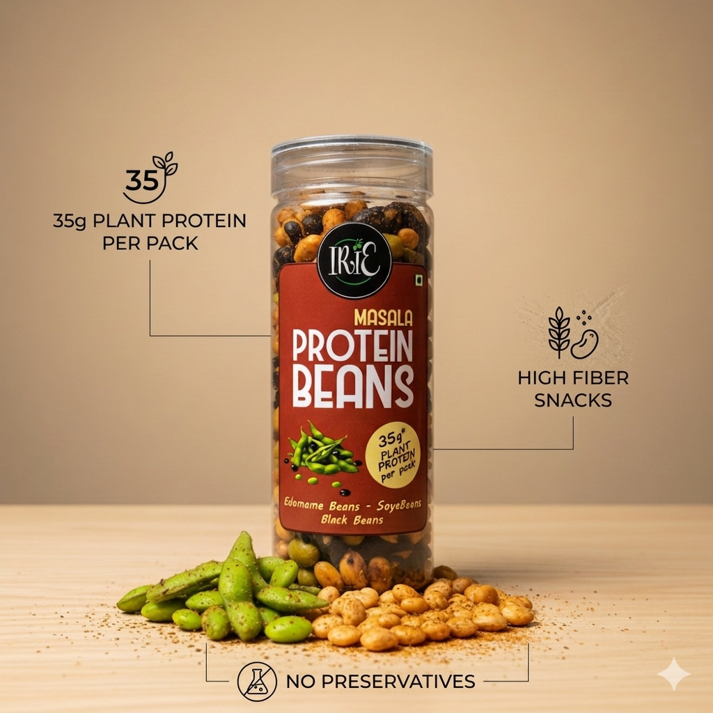 Irie Masala Protein Beans High Protein Roasted Snack Edamame Soyabean Black Beans
