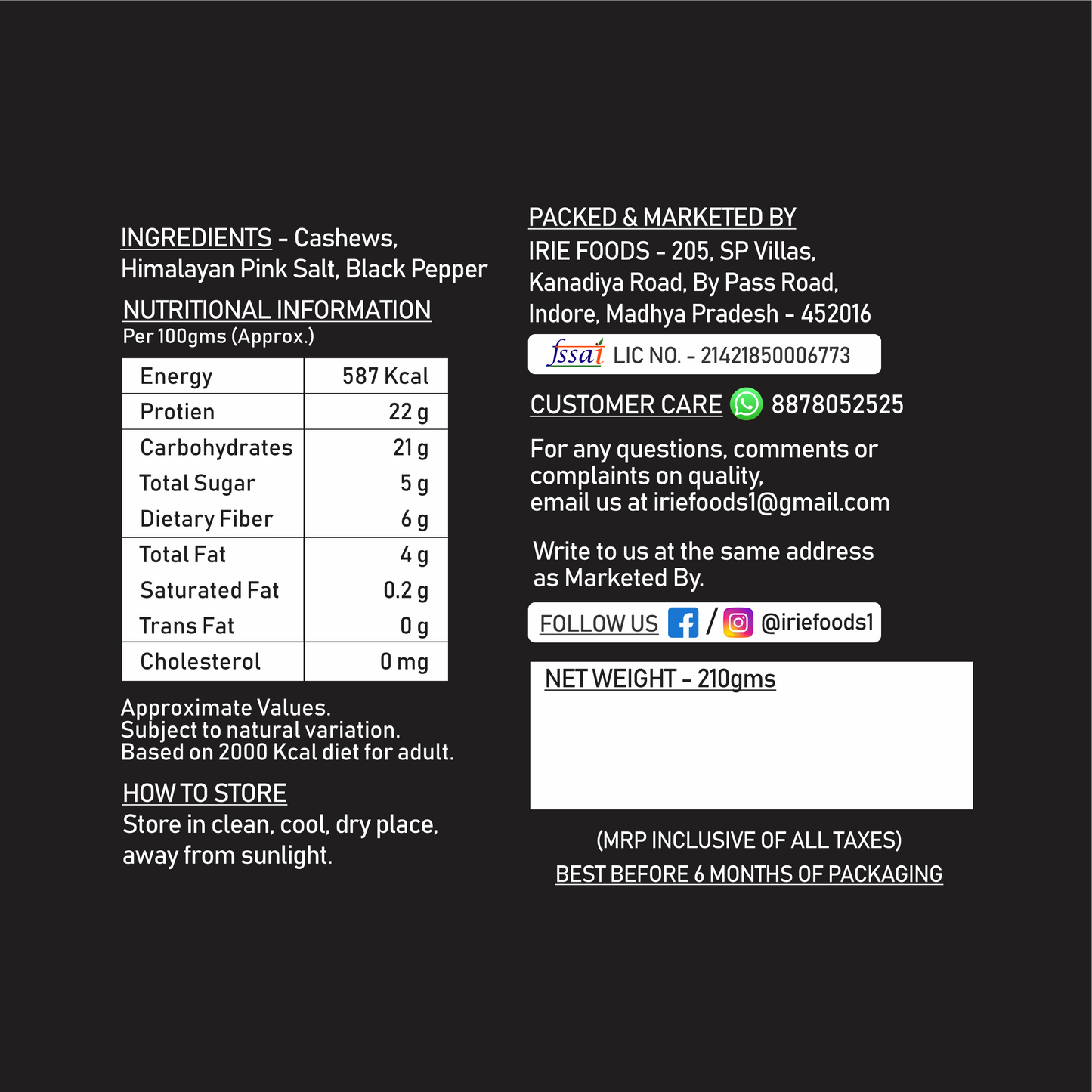 Black Pepper Roasted Cashews / 210g Pack