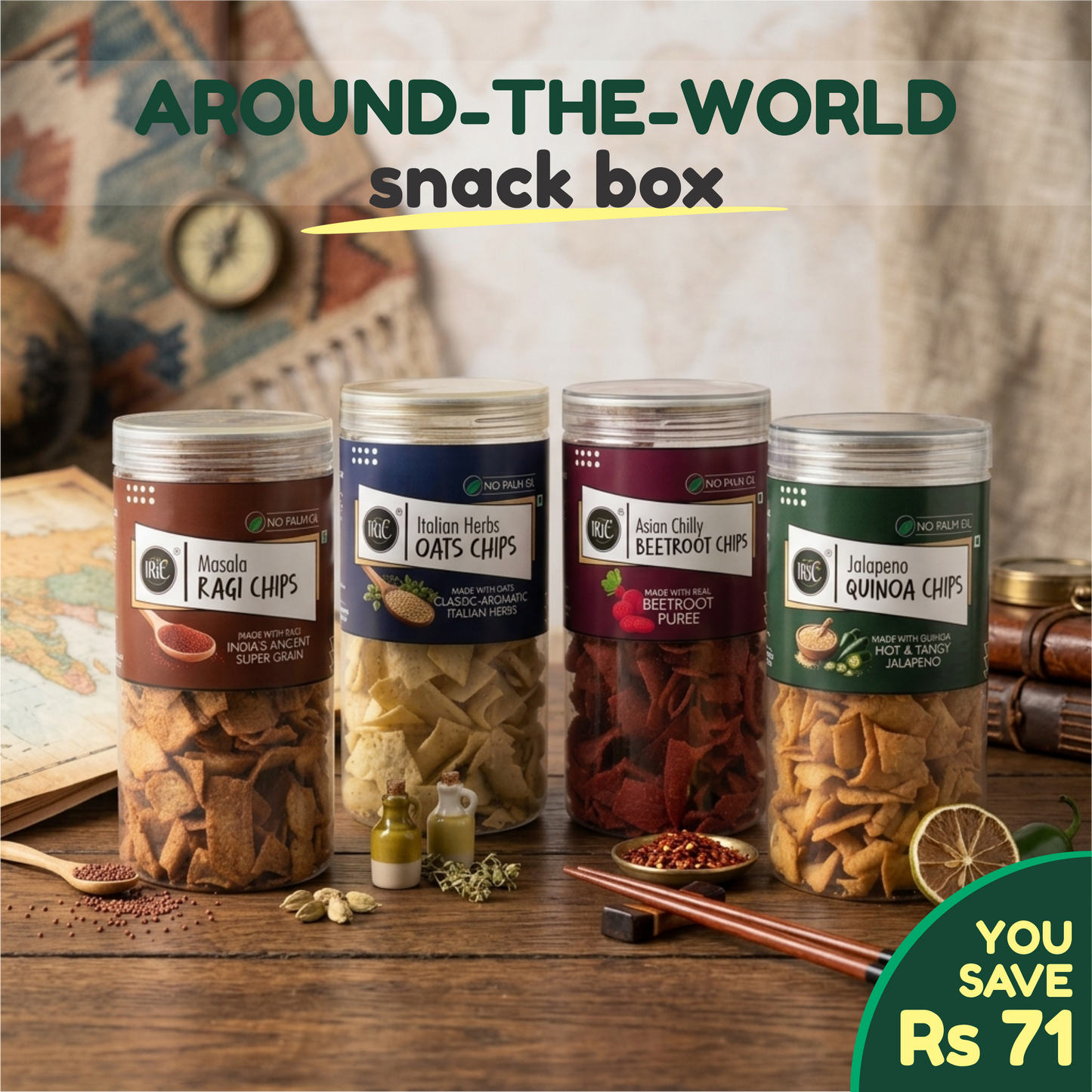 Around The World Snack Box - 4 International Flavors Healthy Chips Combo