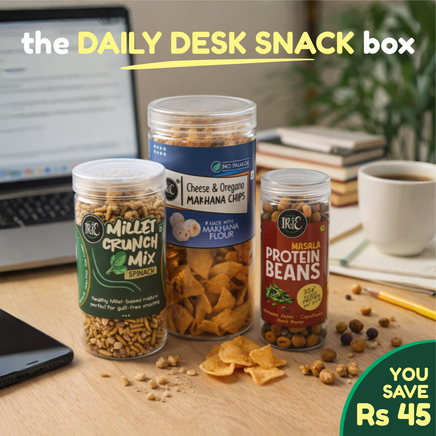 The Daily Desk Snack Box - Sustained energy for Office / Work From Home / Study Time - 3 Snacks Combo