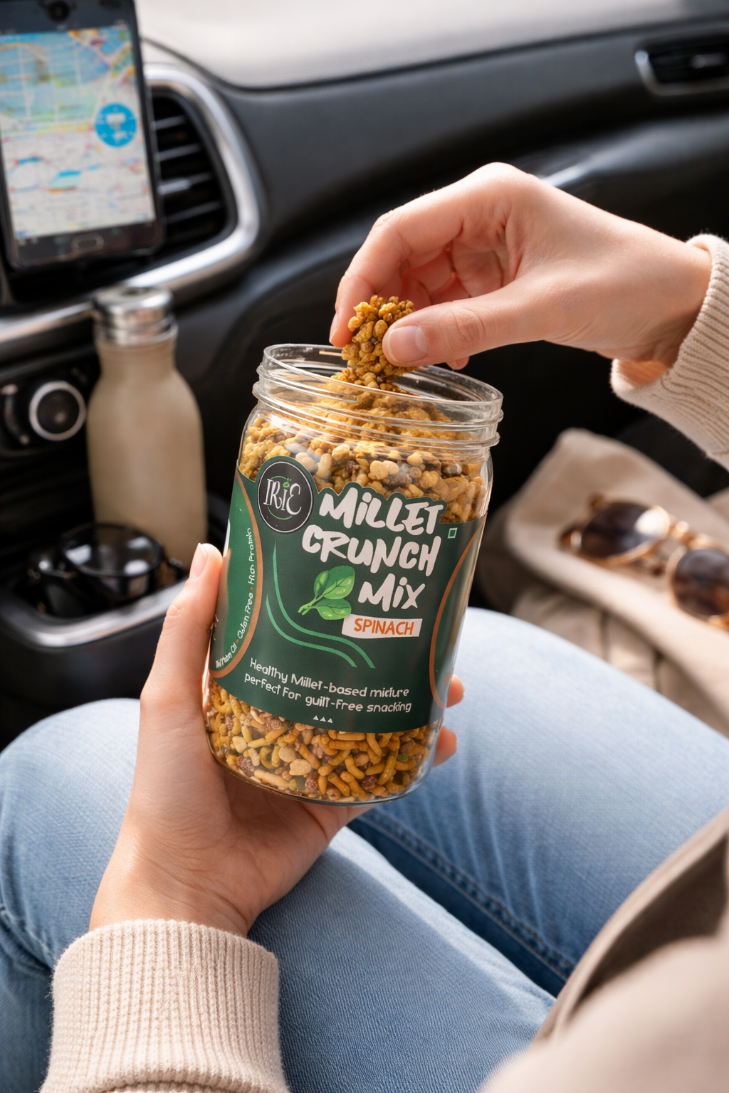 Irie Spinach Millet Namkeen Mixture Healthy Indian Snack Travel Friendly Snack Road Trip