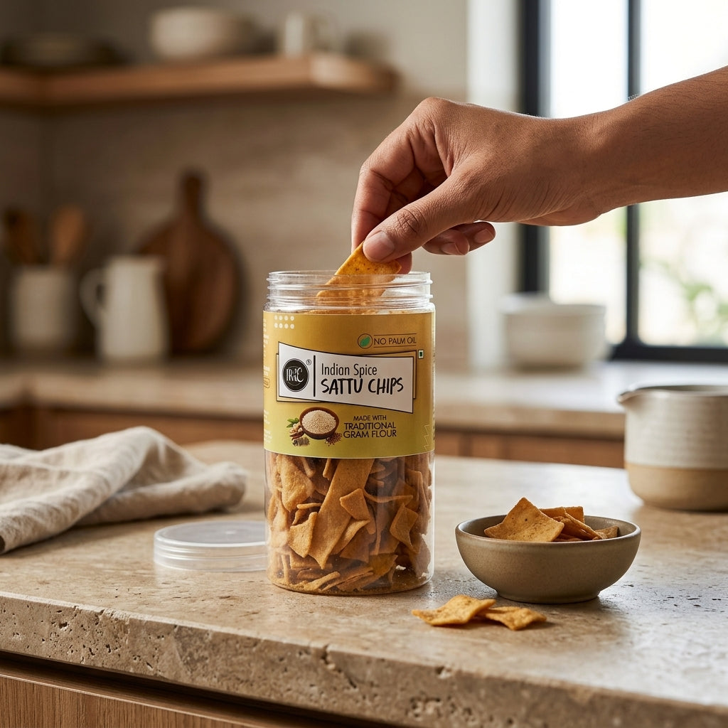 Irie Sattu Chips Jar In use