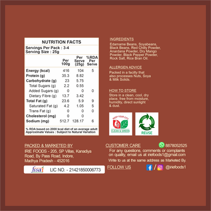Irie Masala Protein Beans High Protein Roasted Snack Nutritional Information