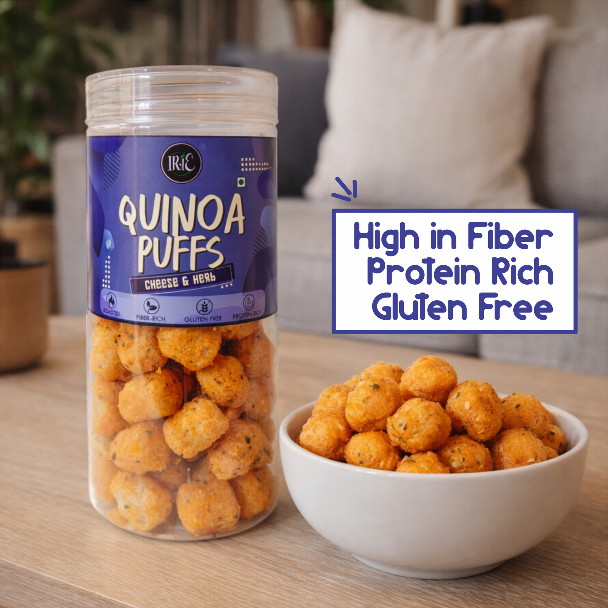Irie Quinoa Puff Cheese & Herb Flavor Healthy Roasted Gluten Free Snacks