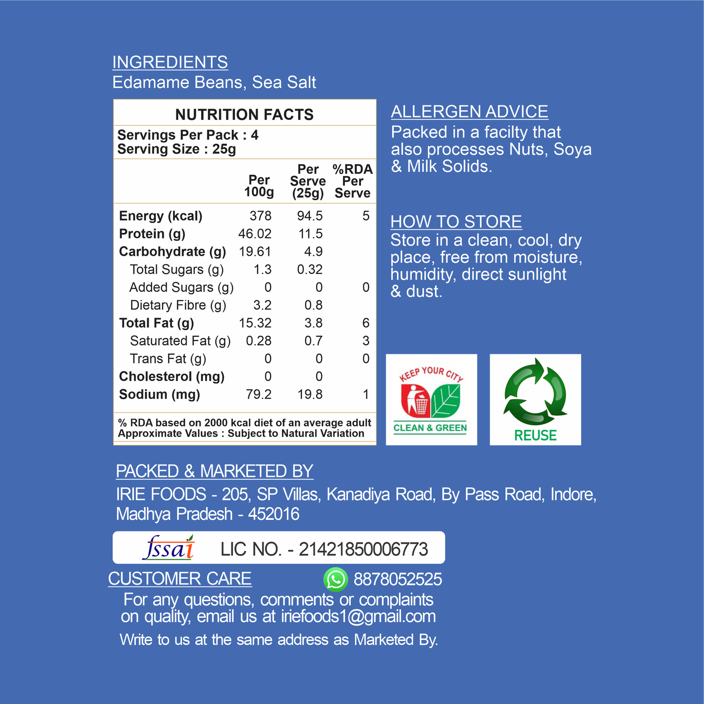 Roasted Edamame - Sea Salt | 46g Protein | 100g