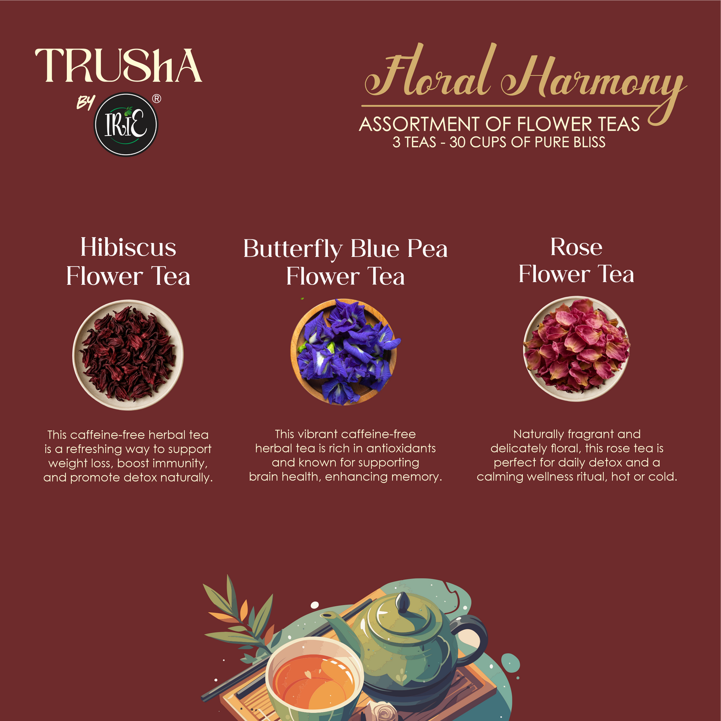 Flower Tea Gift Box – Assorted 3 Premium Flower Teas (10g x 3) | Blue Pea, Rose & Hibiscus