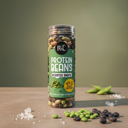 Irie Protein Beans, 3-in-1 Mix Roasted Edamame, Soybeans & Black Beans. High Protein Roasted Snack