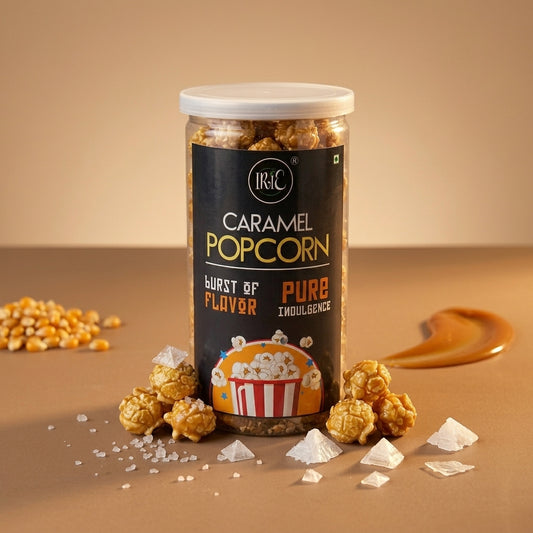 Irie Caramel Popcorn, classic movie time snack, buttery and rich caramel coated popcorn. Snacks for Adults & Kids.