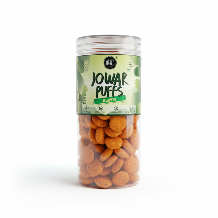 Irie Jowar Puffs Jalapeno, Roasted Snacks for Adults and Kids. Gluten Free and Protein Rich Snacks.