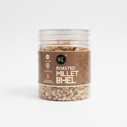 Irie Roasted Millet Bhel Healthy Indian Snack with Ragi Jowar Bajra Benefits. Healthy Snacks for Gifting.