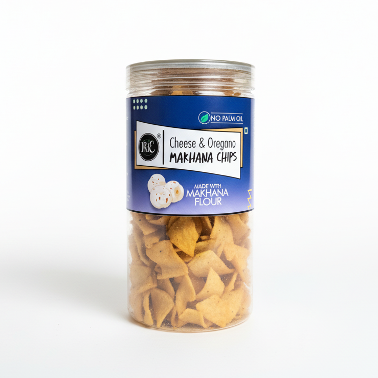Irie Makhana Chips in Cheese & Oregano Flavor. Made with Real Makhana Flour. High Protein Roasted Snacks. Gluten Free Snacks