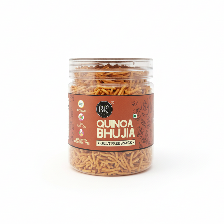 Irie Quinoa Bhujia, High Protein Snack. High Fiber Gluten Free Snacks. Modern Indian Snack