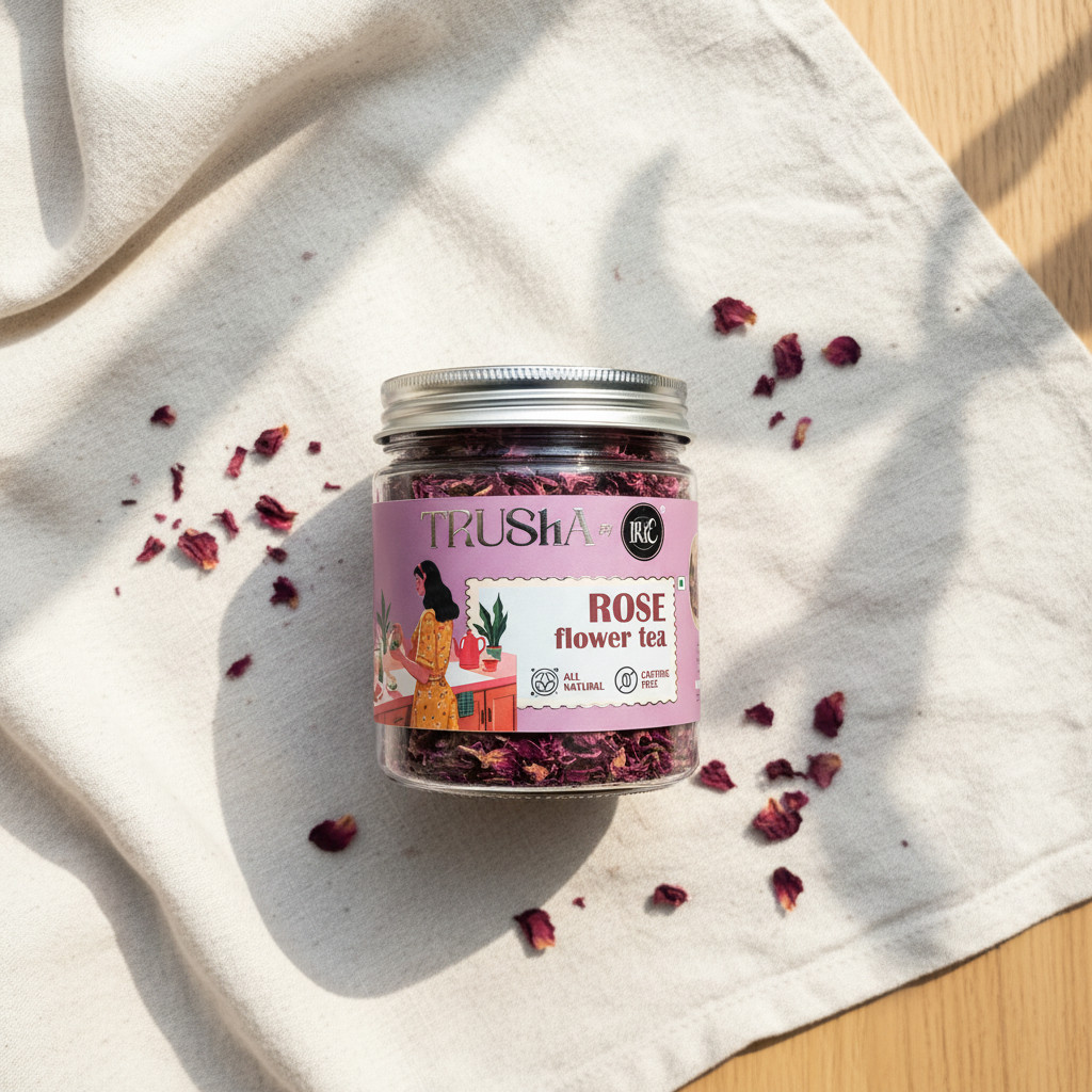 Trusha By Irie Rose Flower Tea, Natural Detox Tea for Skincare, Dried Rose Petals. Premium Tea for Gifting.