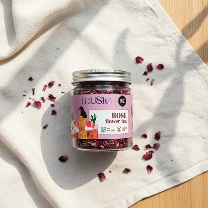 Trusha By Irie Rose Flower Tea, Natural Detox Tea for Skincare, Dried Rose Petals. Premium Tea for Gifting.