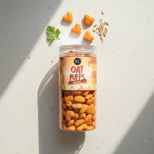 Irie Oats Puffs in Barbeque Flavour, Roasted Low Carb Snacks, Protein Rich and Gluten Free. Party Snacks