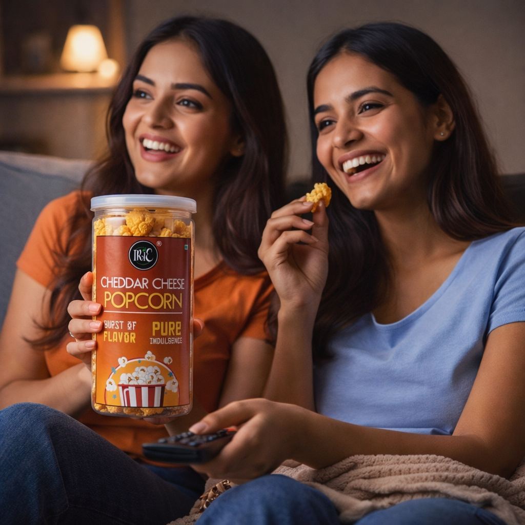 Irie Cheddar Cheese Popcorn, classic movie time snack, cheesy and tangy cheddar cheese coated popcorn. Snacks for Adults & Kids.
