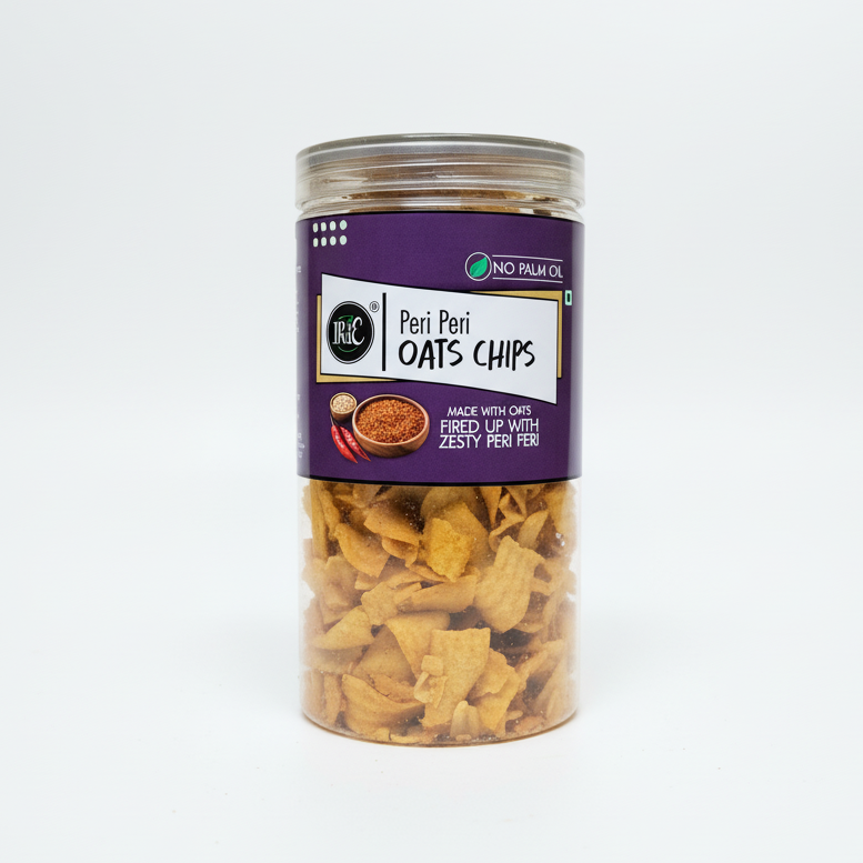 Irie Peri Peri Oats Chips, healthy Roasted Chips made with oats. High Protein and Gluten Free Snacks for Adults and Kids.